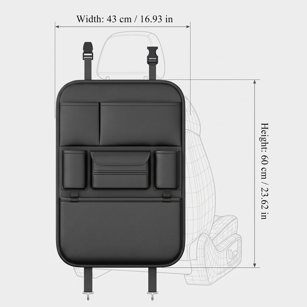 6-Pocket PU Car Seat Back Organizer With Anti-Kick Protection