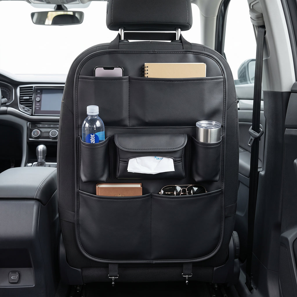 6-Pocket PU Car Seat Back Organizer With Anti-Kick Protection