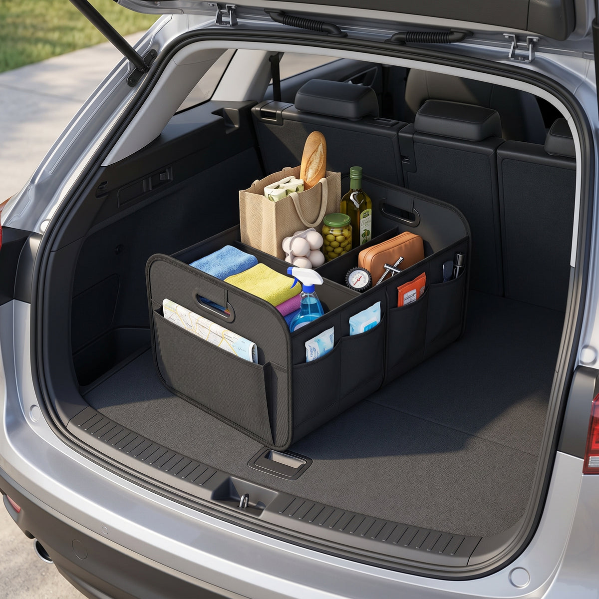 60CM Collapsible Trunk Organizer With 3 Compartments & 12 Pockets