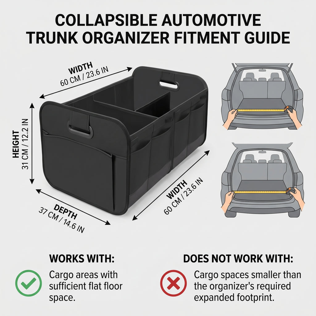 60CM Collapsible Trunk Organizer With 3 Compartments & 12 Pockets