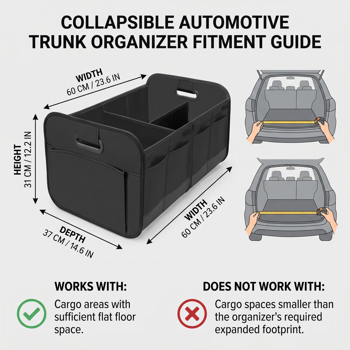 60CM Collapsible Trunk Organizer With 3 Compartments & 12 Pockets