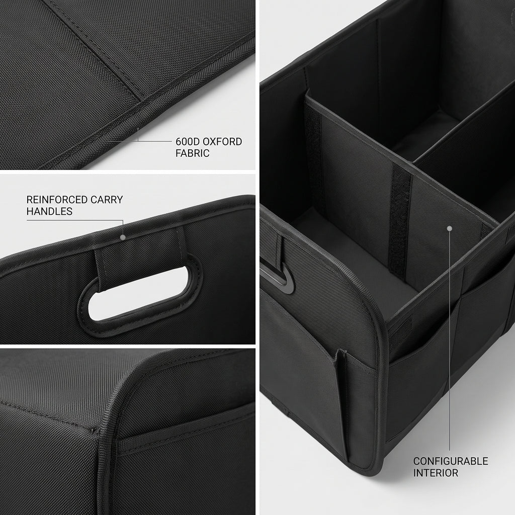 60CM Collapsible Trunk Organizer With 3 Compartments & 12 Pockets