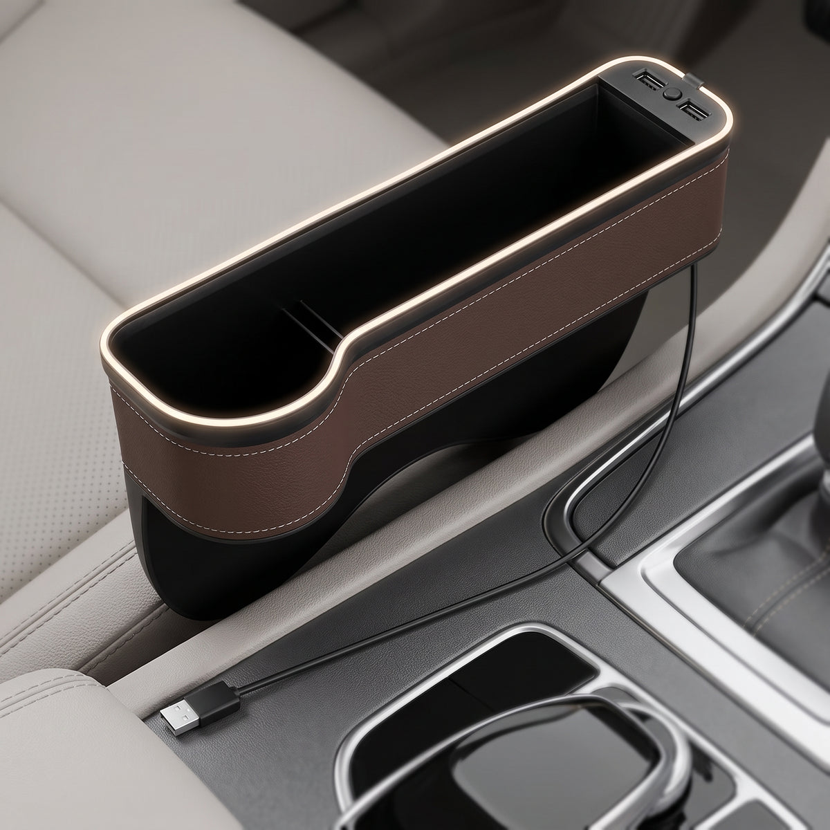 7-Color LED Seat Gap Organizer With Dual USB Charging