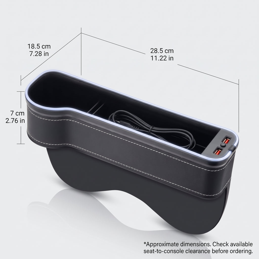 7-Color LED Seat Gap Organizer With Dual USB Charging