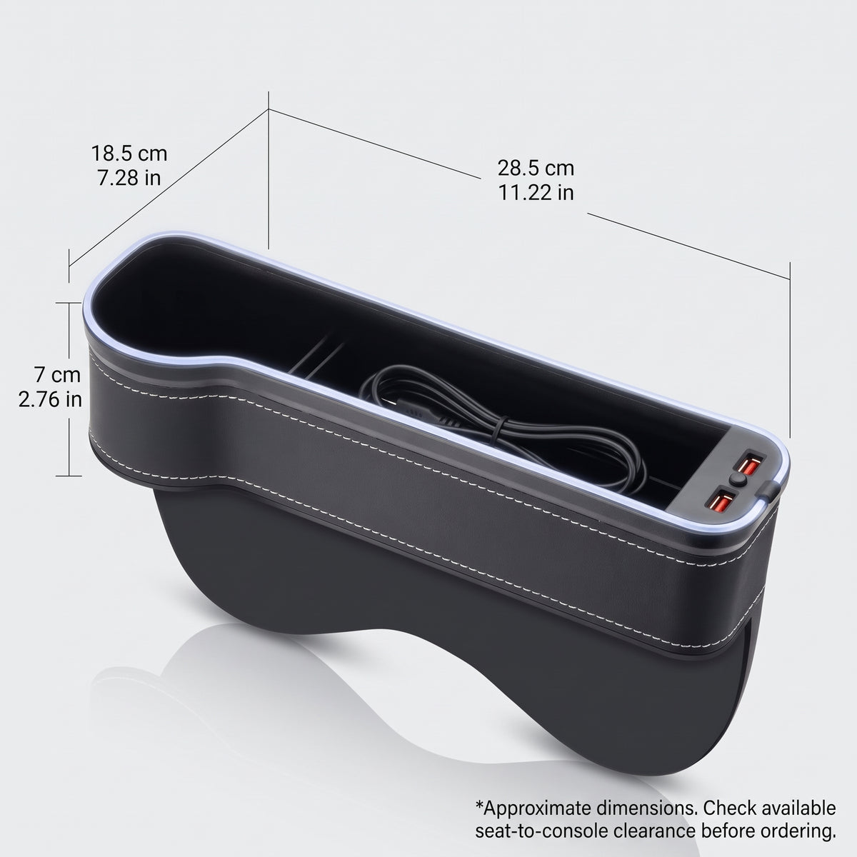 7-Color LED Seat Gap Organizer With Dual USB Charging