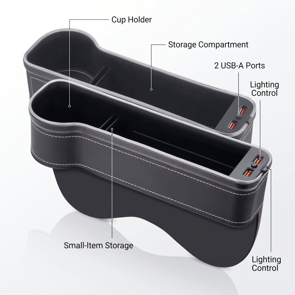 7-Color LED Seat Gap Organizer With Dual USB Charging