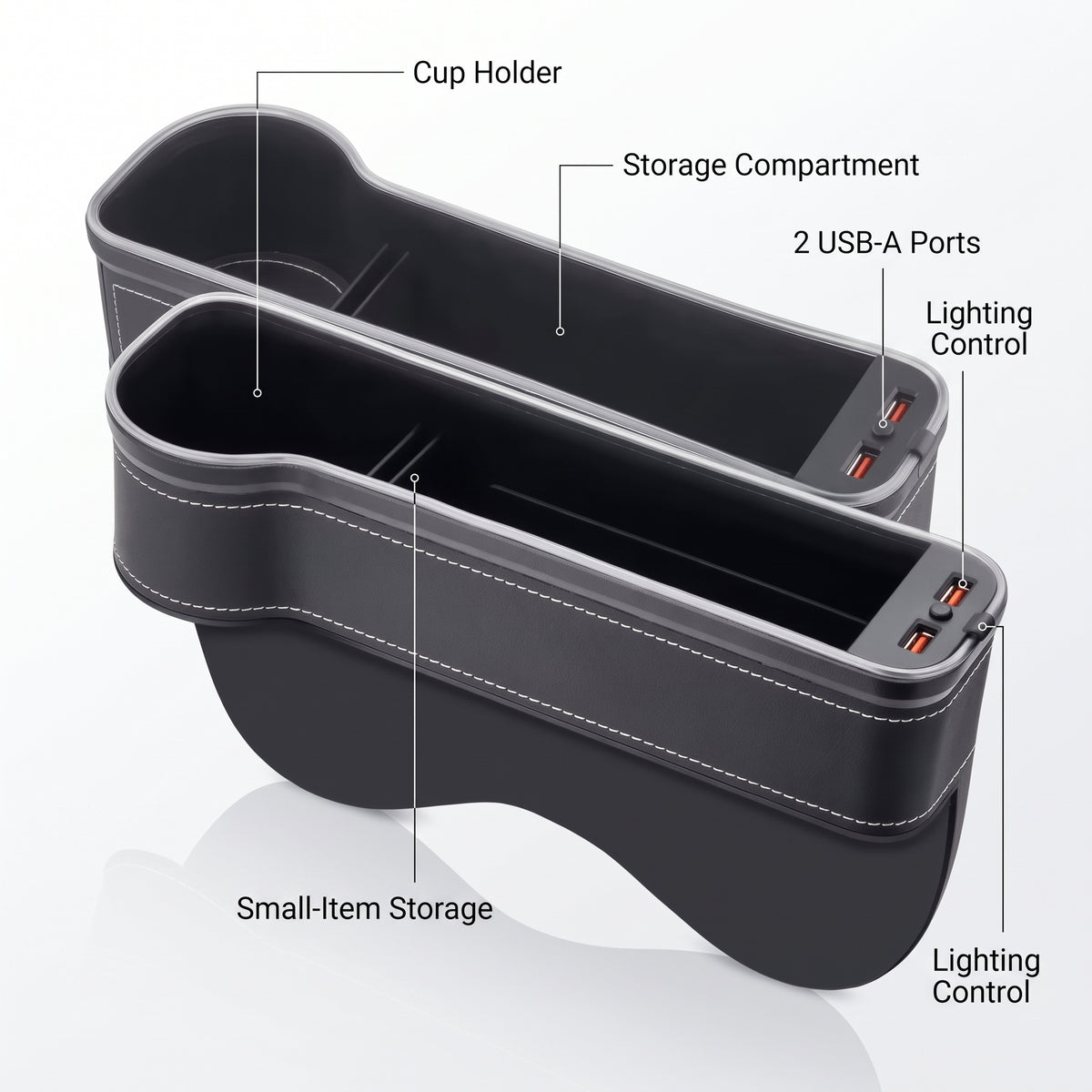 7-Color LED Seat Gap Organizer With Dual USB Charging