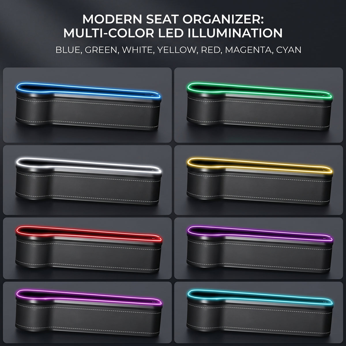 7-Color LED Seat Gap Organizer With Dual USB Charging