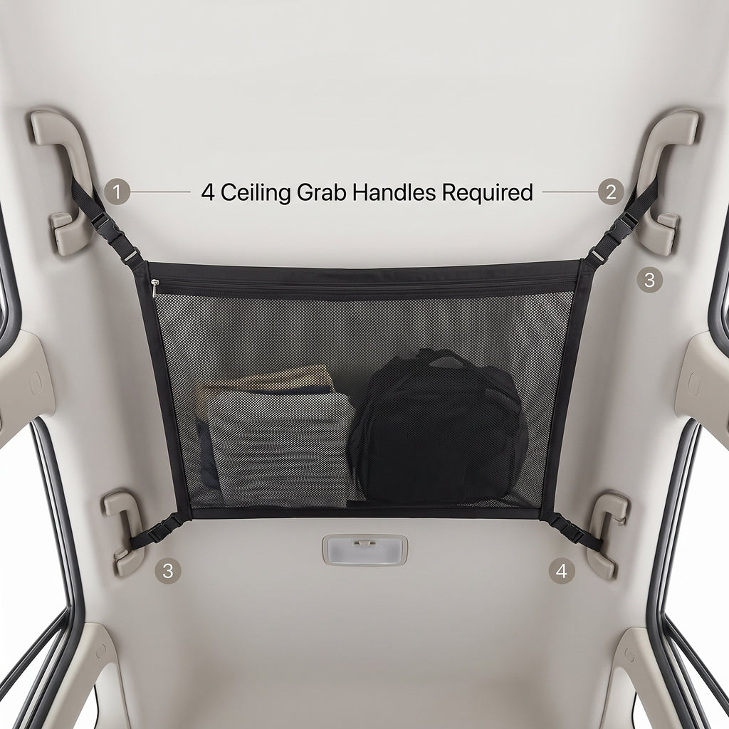32x22in Zippered Car Ceiling Storage Net Organizer