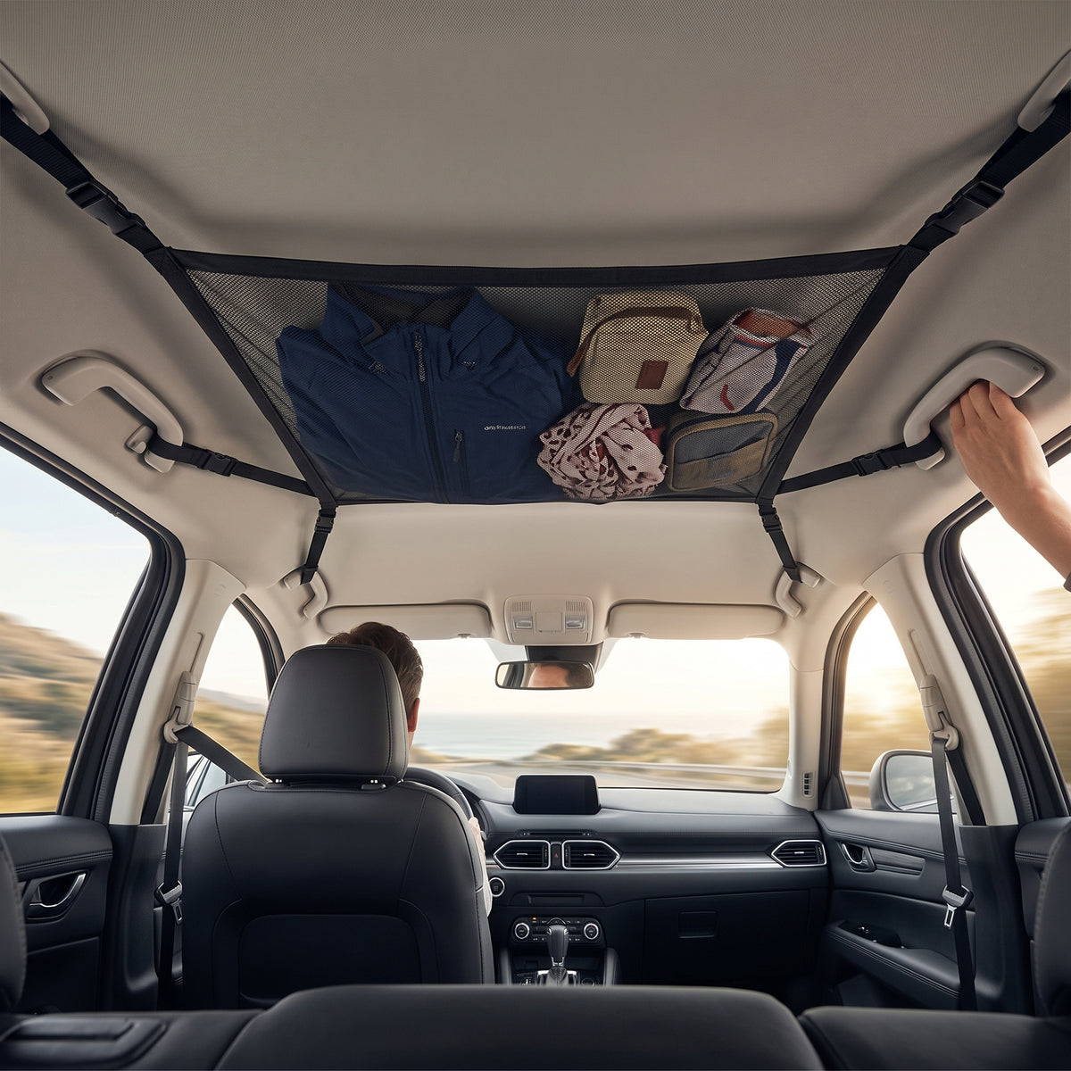32x22in Zippered Car Ceiling Storage Net Organizer
