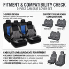 9-Piece Car Seat Cover Set With Split Rear Bench Zippers