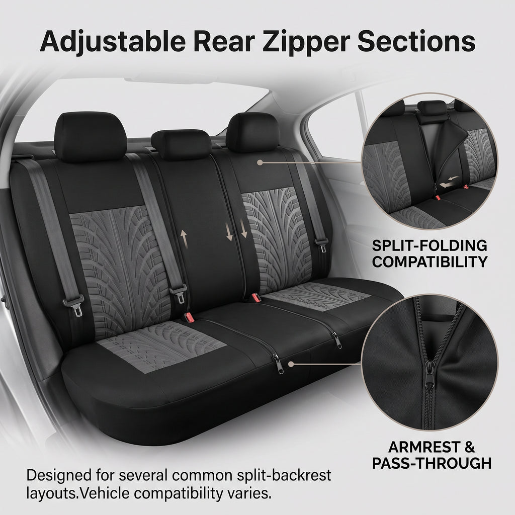 9-Piece Car Seat Cover Set With Split Rear Bench Zippers