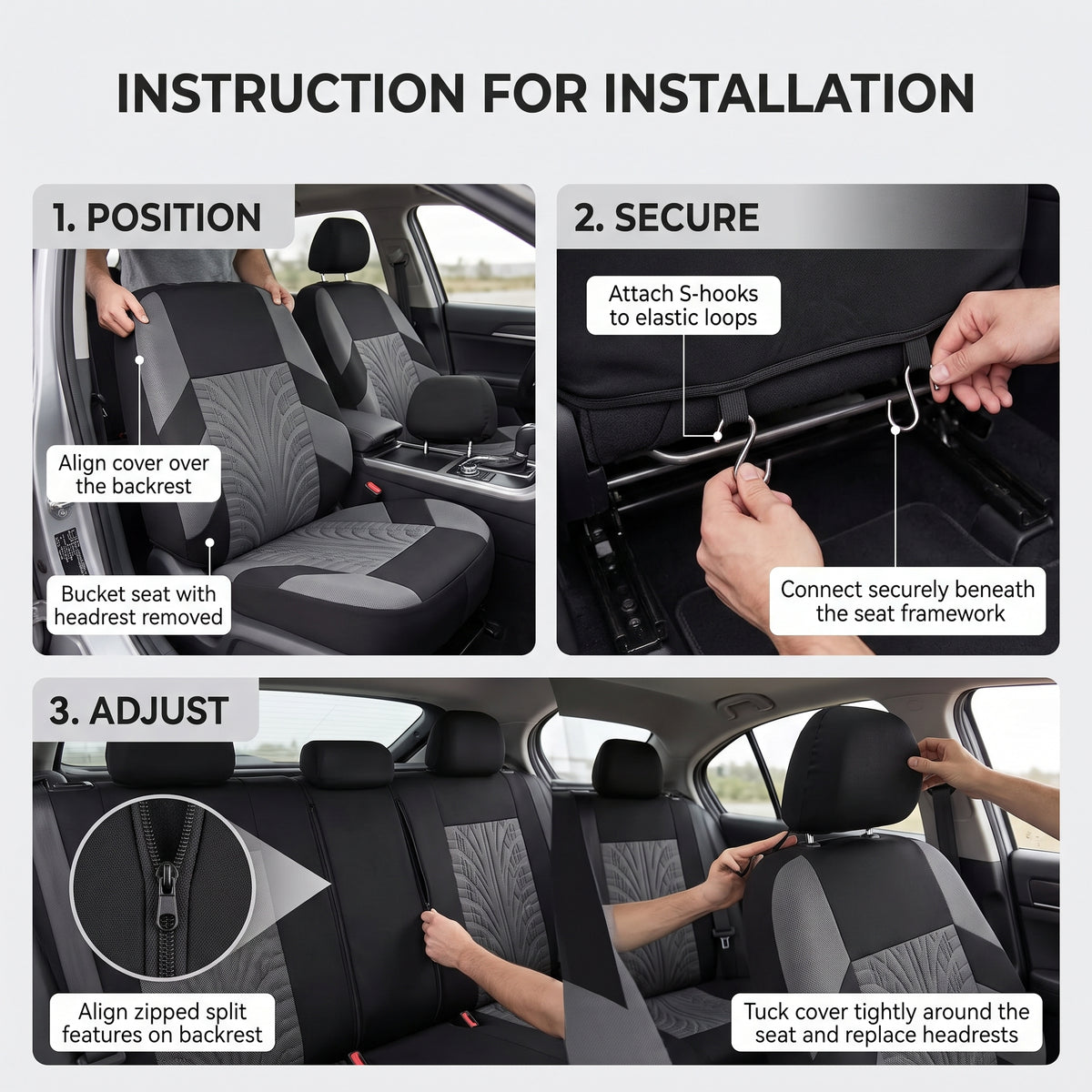 9-Piece Car Seat Cover Set With Split Rear Bench Zippers