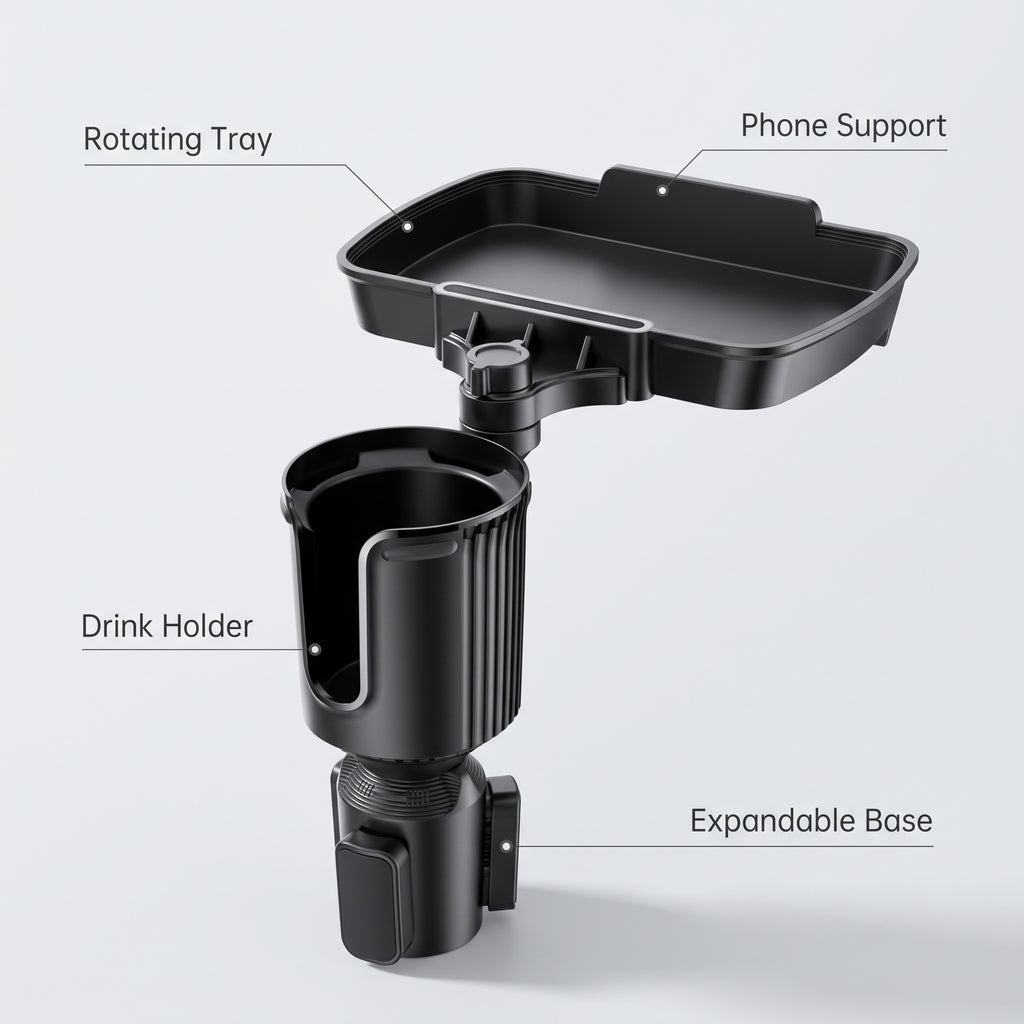 2-in-1 Car Cup Holder With 360° Rotating Tray
