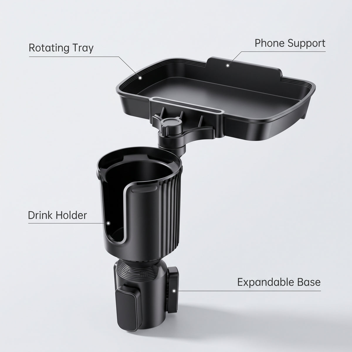 2-in-1 Car Cup Holder With 360° Rotating Tray