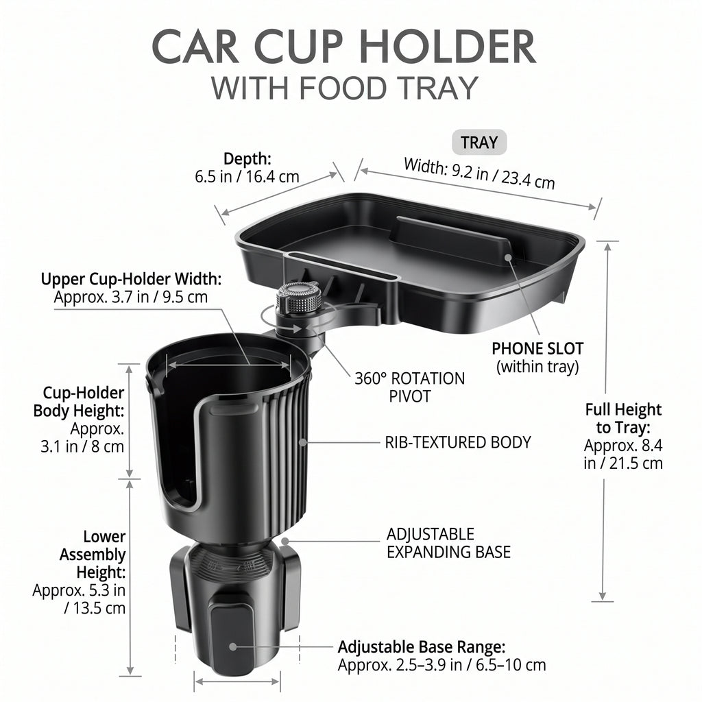 2-in-1 Car Cup Holder With 360° Rotating Tray
