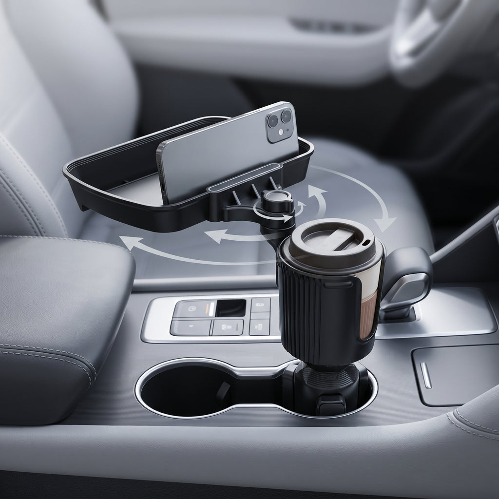 2-in-1 Car Cup Holder With 360° Rotating Tray