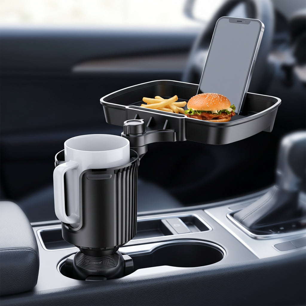 2-in-1 Car Cup Holder With 360° Rotating Tray