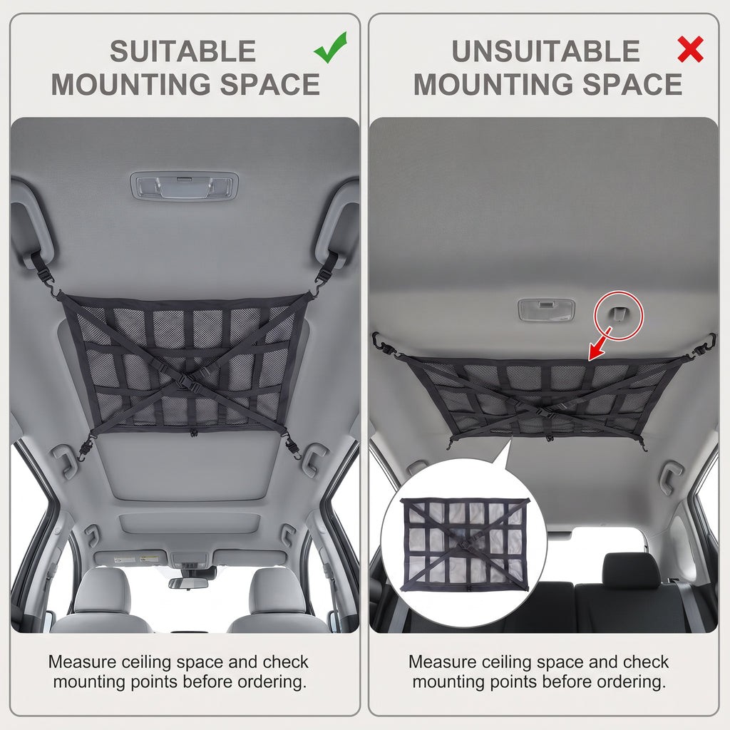Car Ceiling Cargo Mesh Organizer with Zipper Pocket