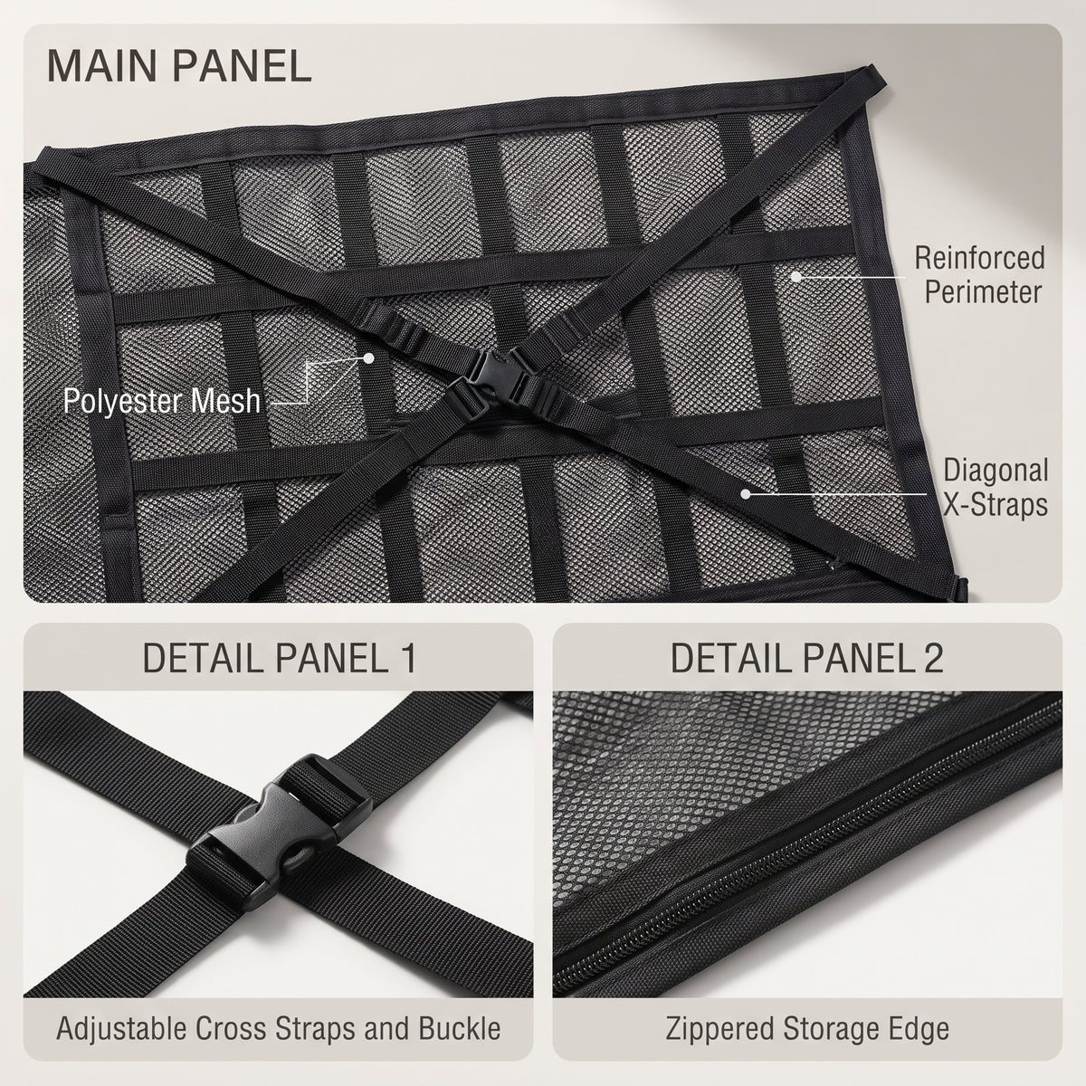 Car Ceiling Cargo Mesh Organizer with Zipper Pocket
