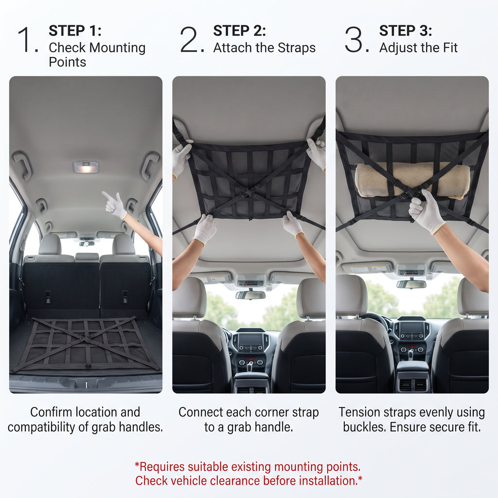 Car Ceiling Cargo Mesh Organizer with Zipper Pocket