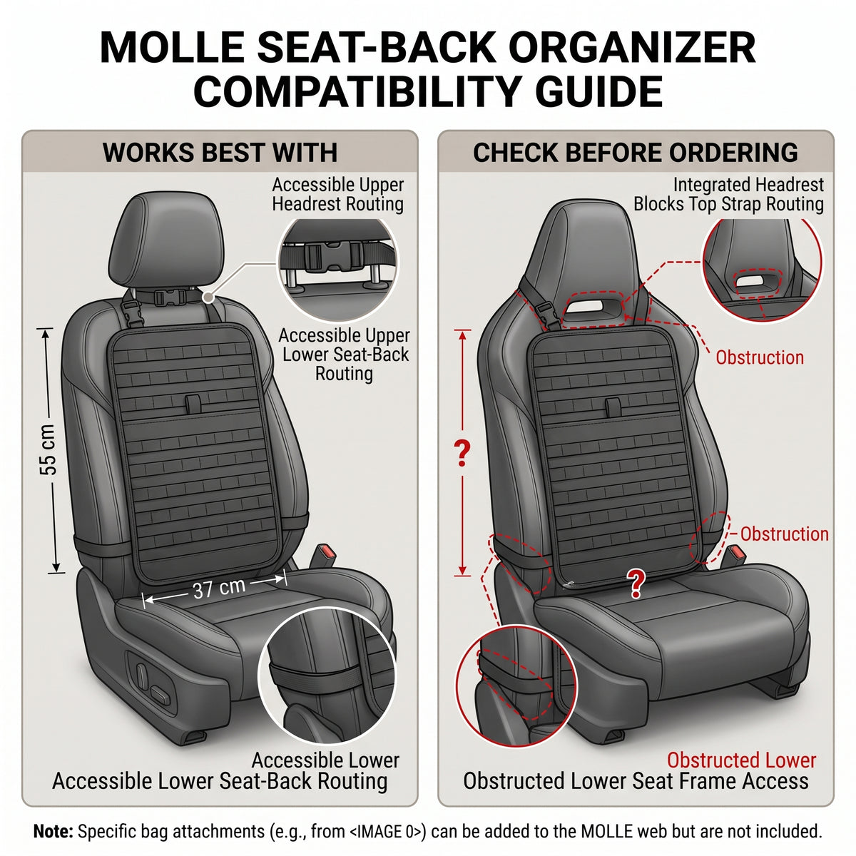 MOLLE Seat Back Organizer With 5 Detachable Pouches