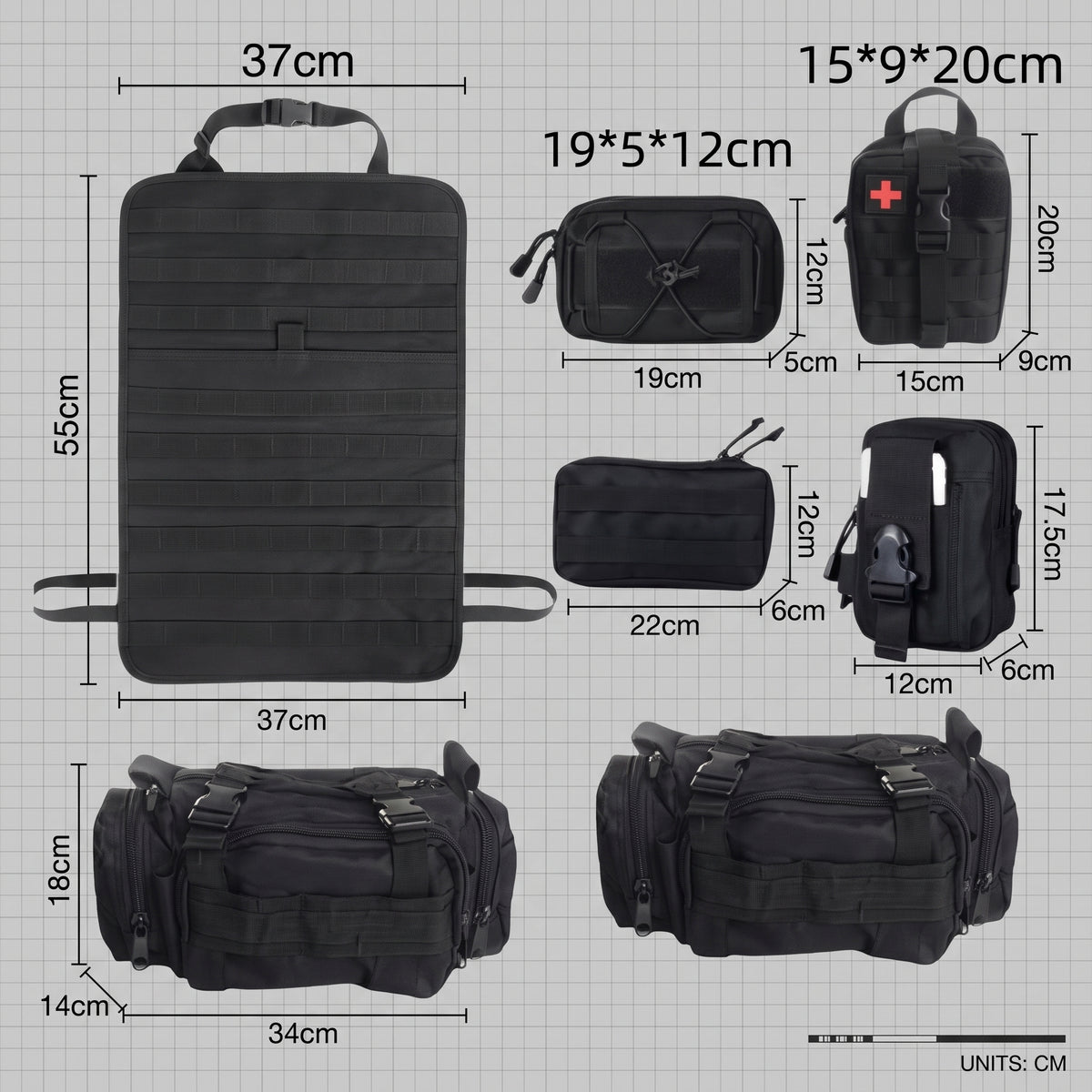 MOLLE Seat Back Organizer With 5 Detachable Pouches