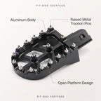 Aluminum Wide Platform Pit Bike Foot Pegs With Traction Pins