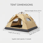Automatic Pop-Up Camping Tent With Two Doors and Mesh Windows