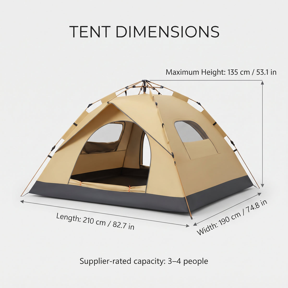 Automatic Pop-Up Camping Tent With Two Doors and Mesh Windows
