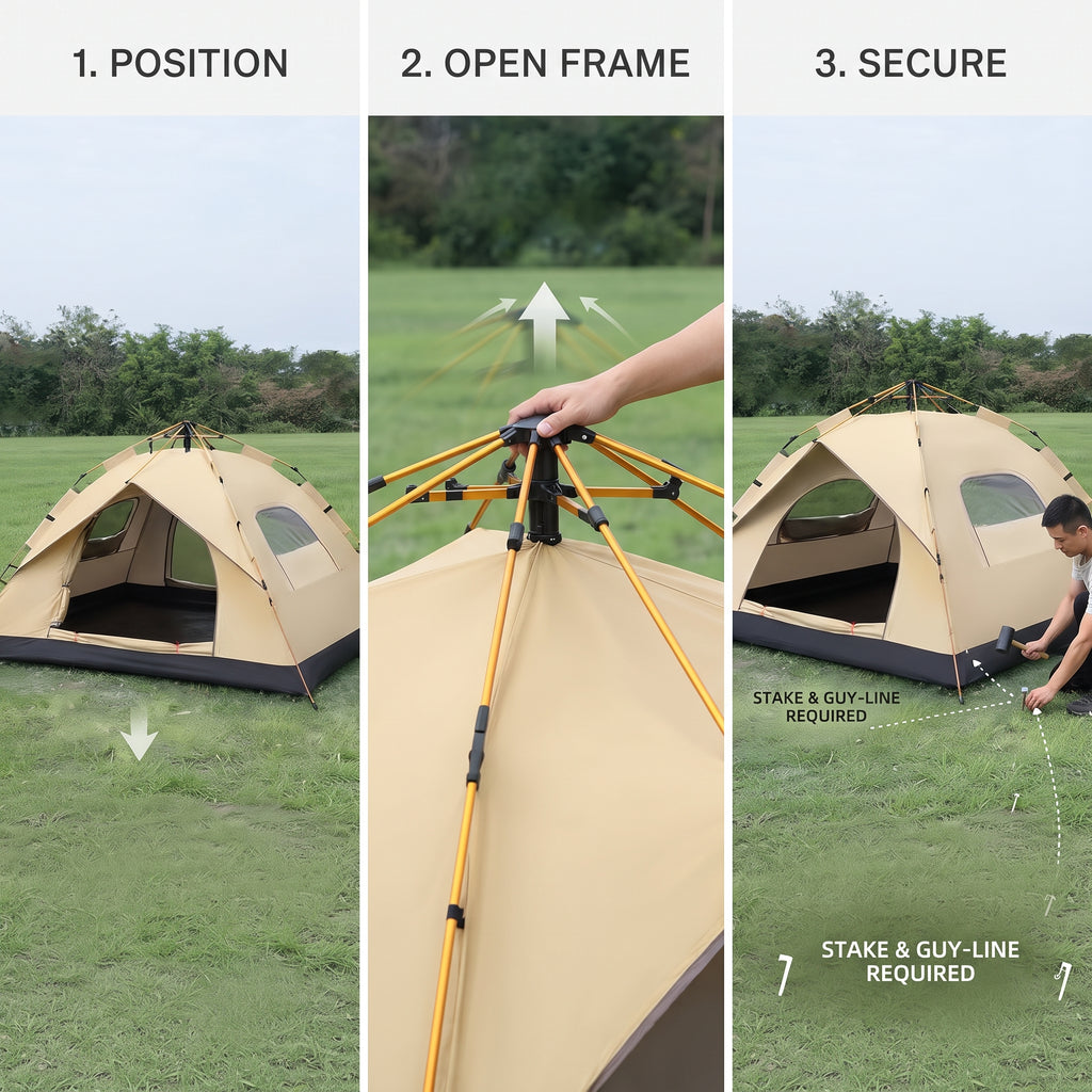 Automatic Pop-Up Camping Tent With Two Doors and Mesh Windows