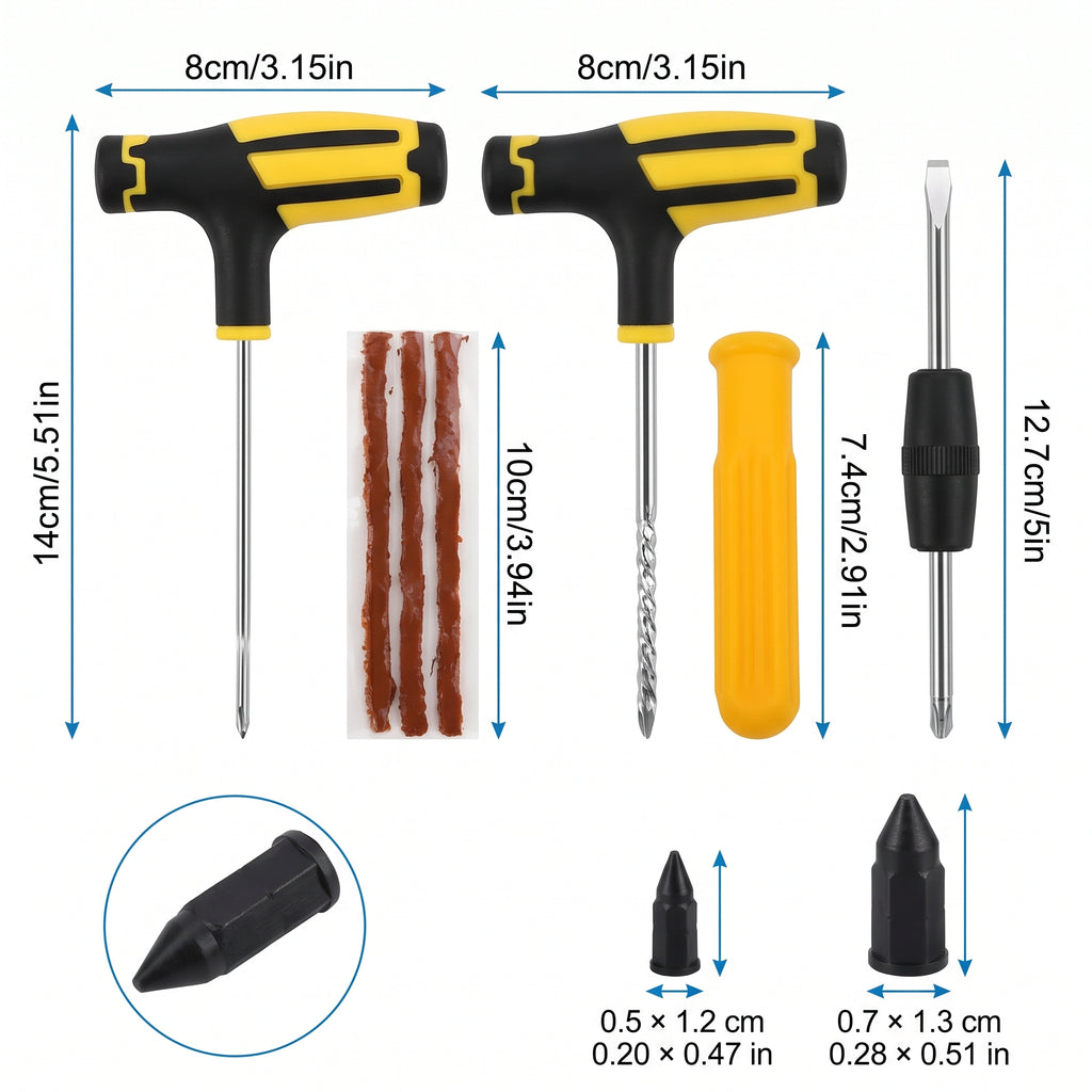 Compact Tubeless Tire Puncture Repair Kit With Carry Case