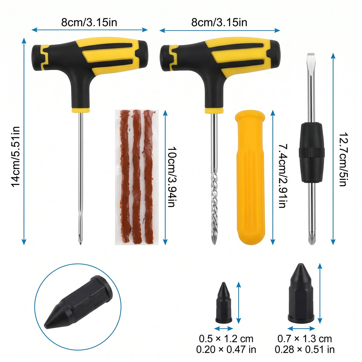 Compact Tubeless Tire Puncture Repair Kit With Carry Case