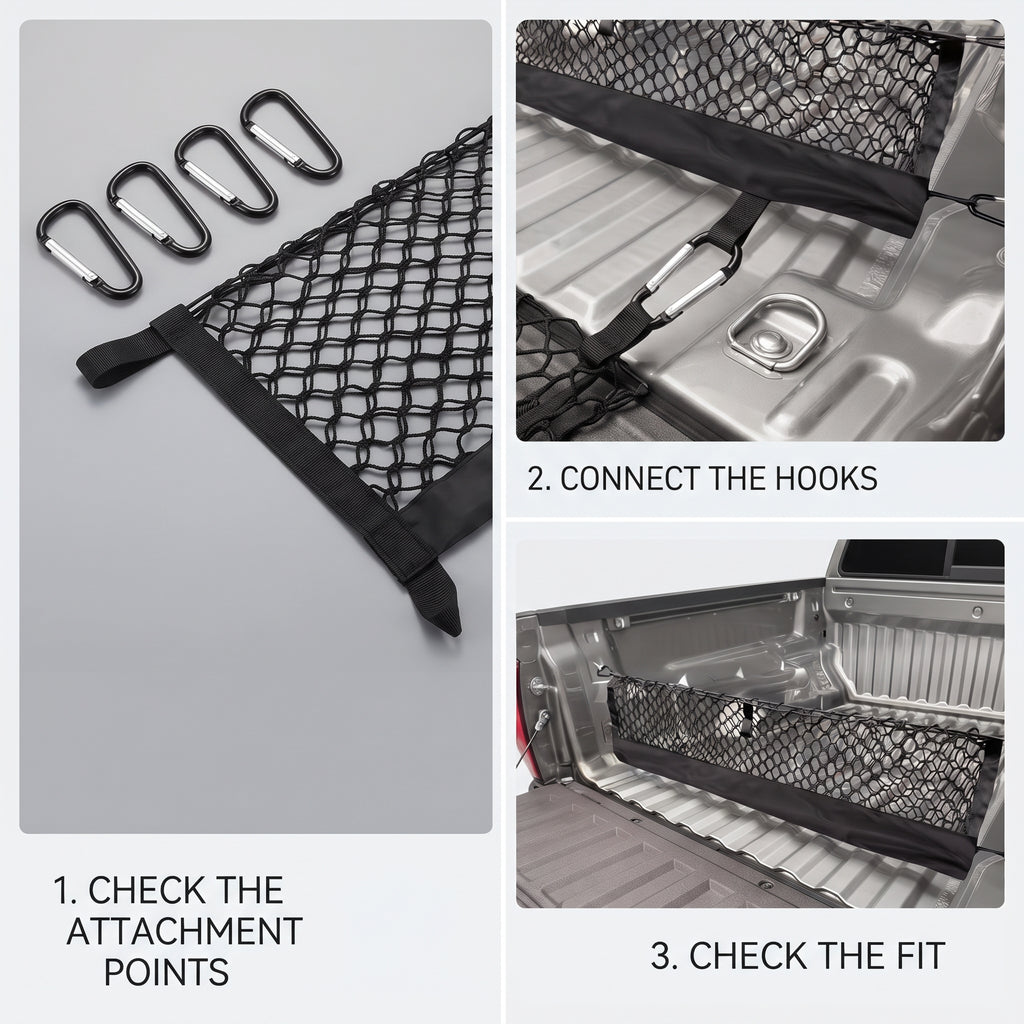Elastic Mesh Pickup Truck Cargo Organizer Net With Storage Pocket