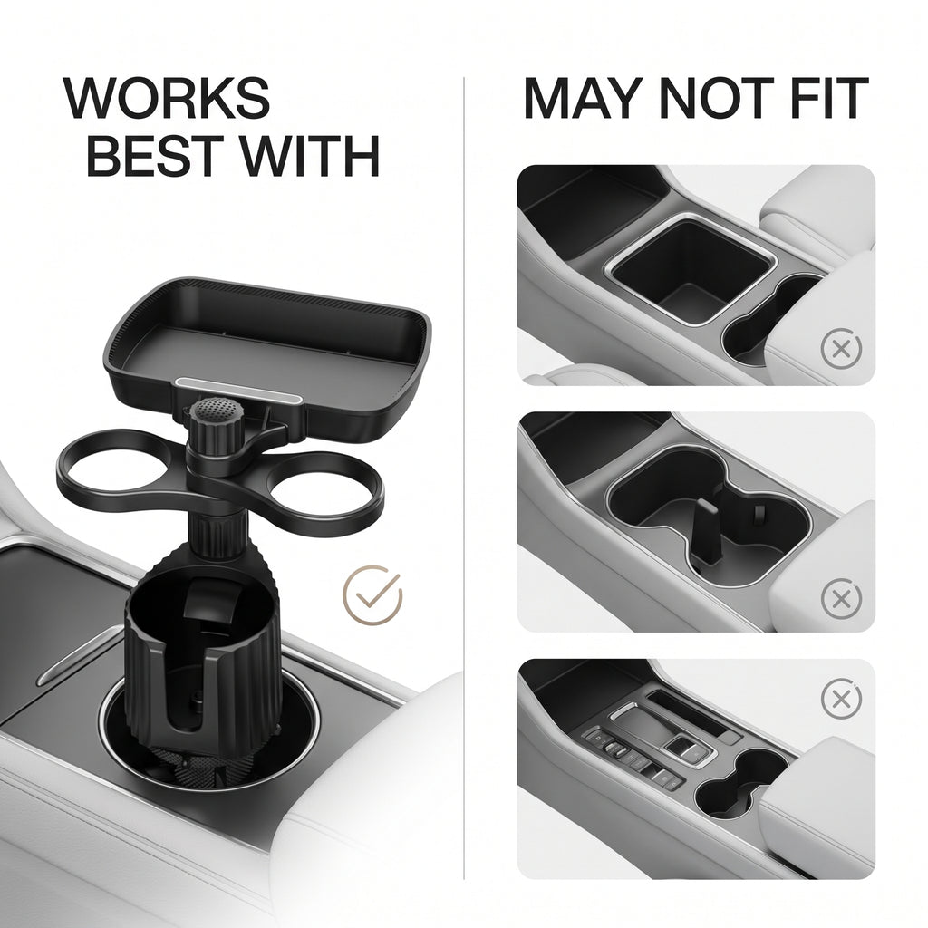 Expandable Car Cup Holder Tray with Dual Drink Holders
