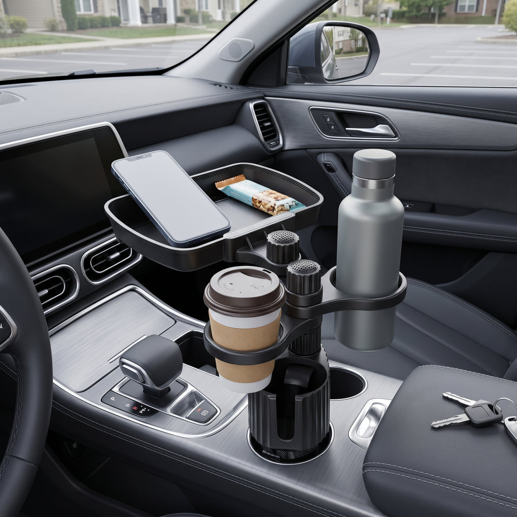 Expandable Car Cup Holder Tray with Dual Drink Holders