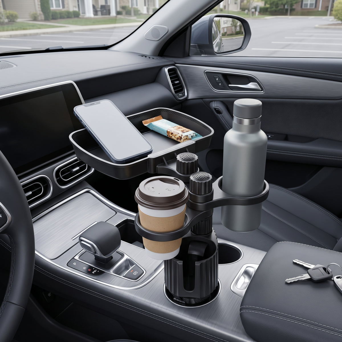 Expandable Car Cup Holder Tray with Dual Drink Holders