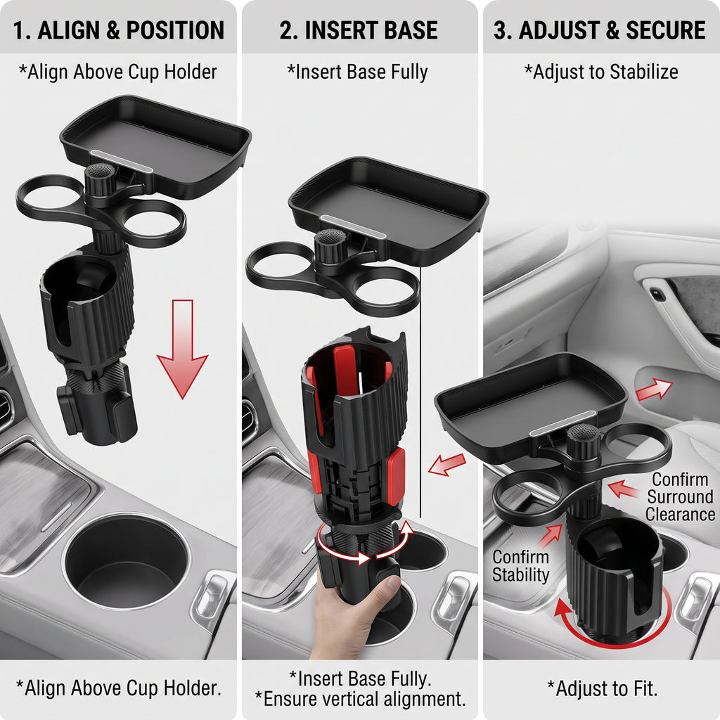 Expandable Car Cup Holder Tray with Dual Drink Holders