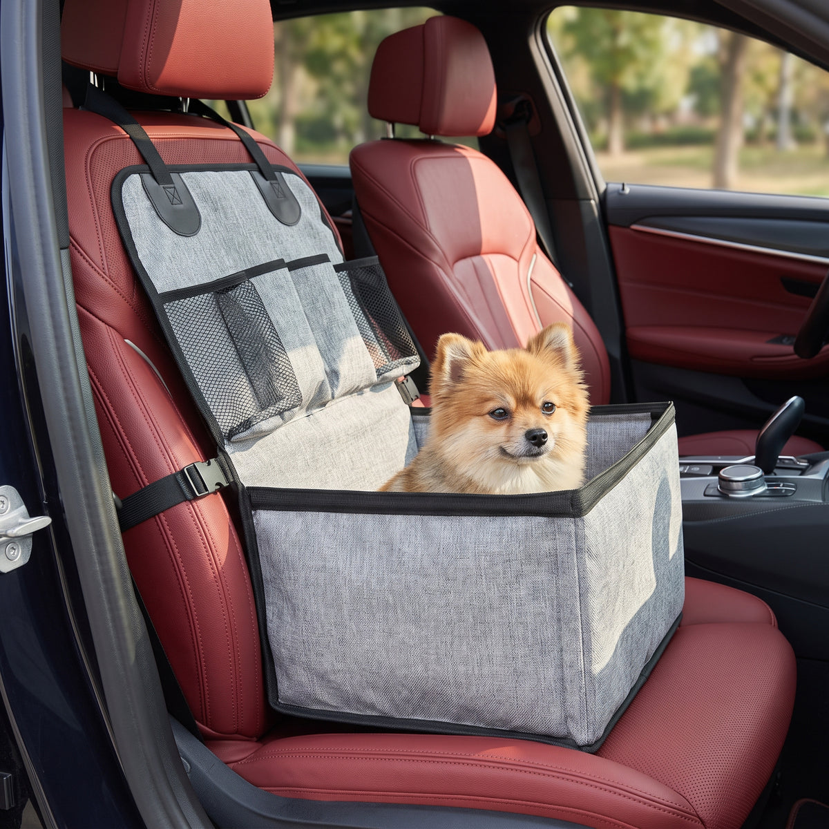 Foldable Front Seat Dog Booster Seat With Storage Pockets