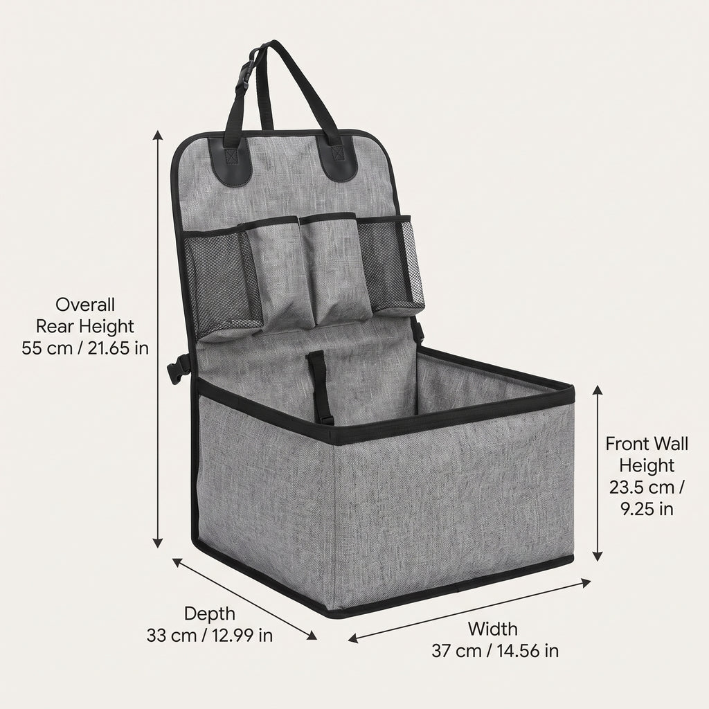 Foldable Front Seat Dog Booster Seat With Storage Pockets