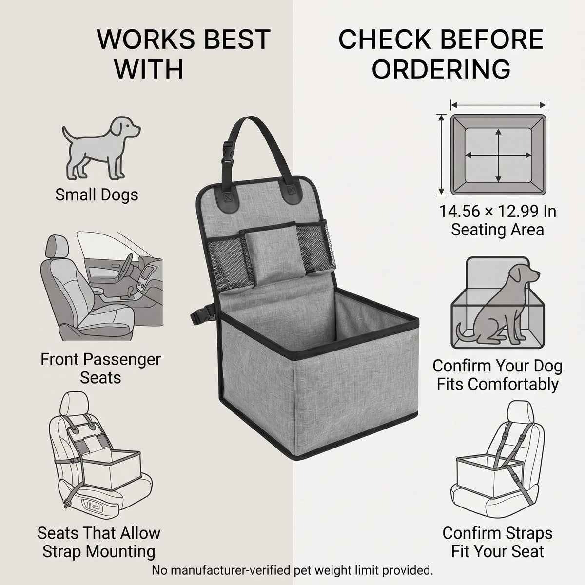 Foldable Front Seat Dog Booster Seat With Storage Pockets