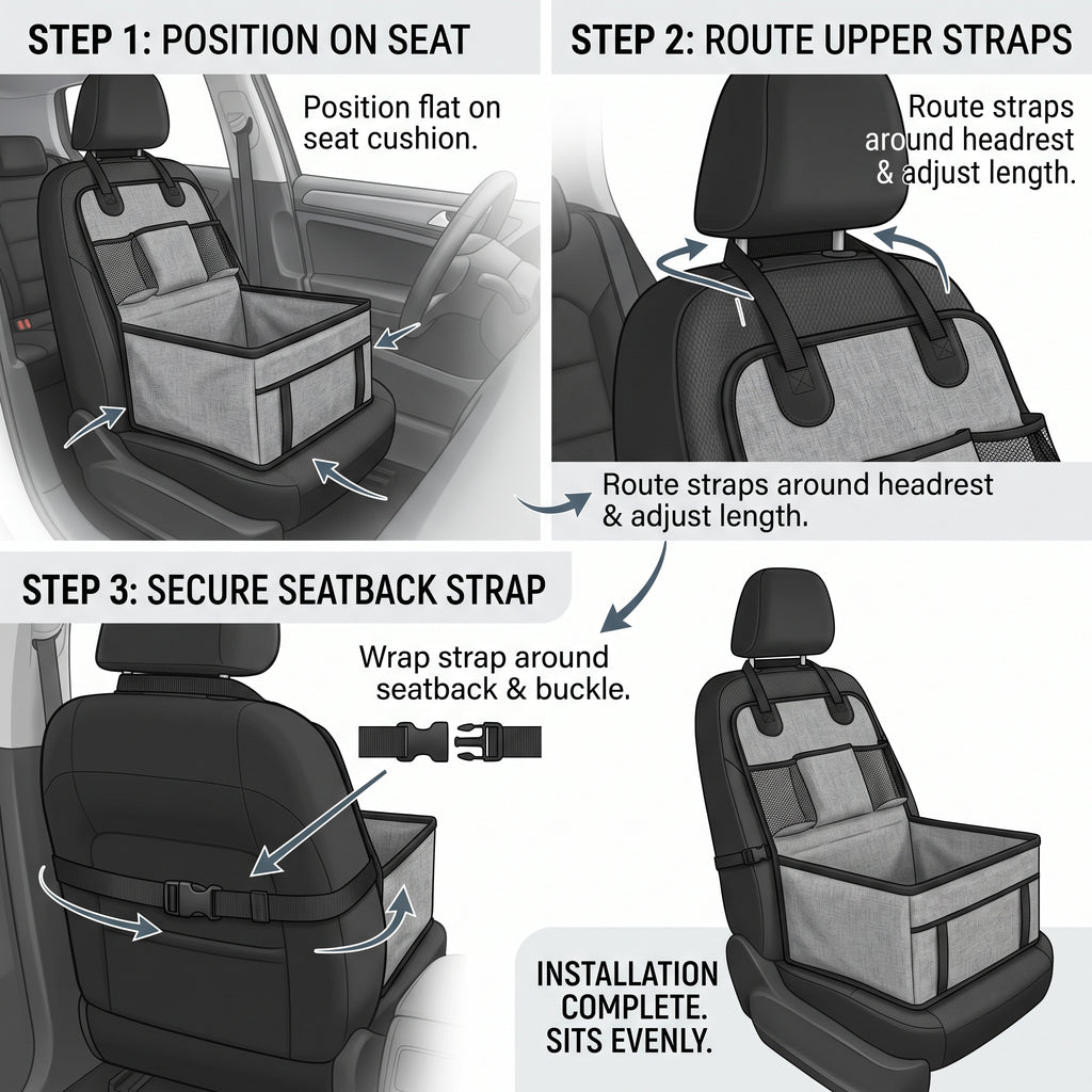 Foldable Front Seat Dog Booster Seat With Storage Pockets