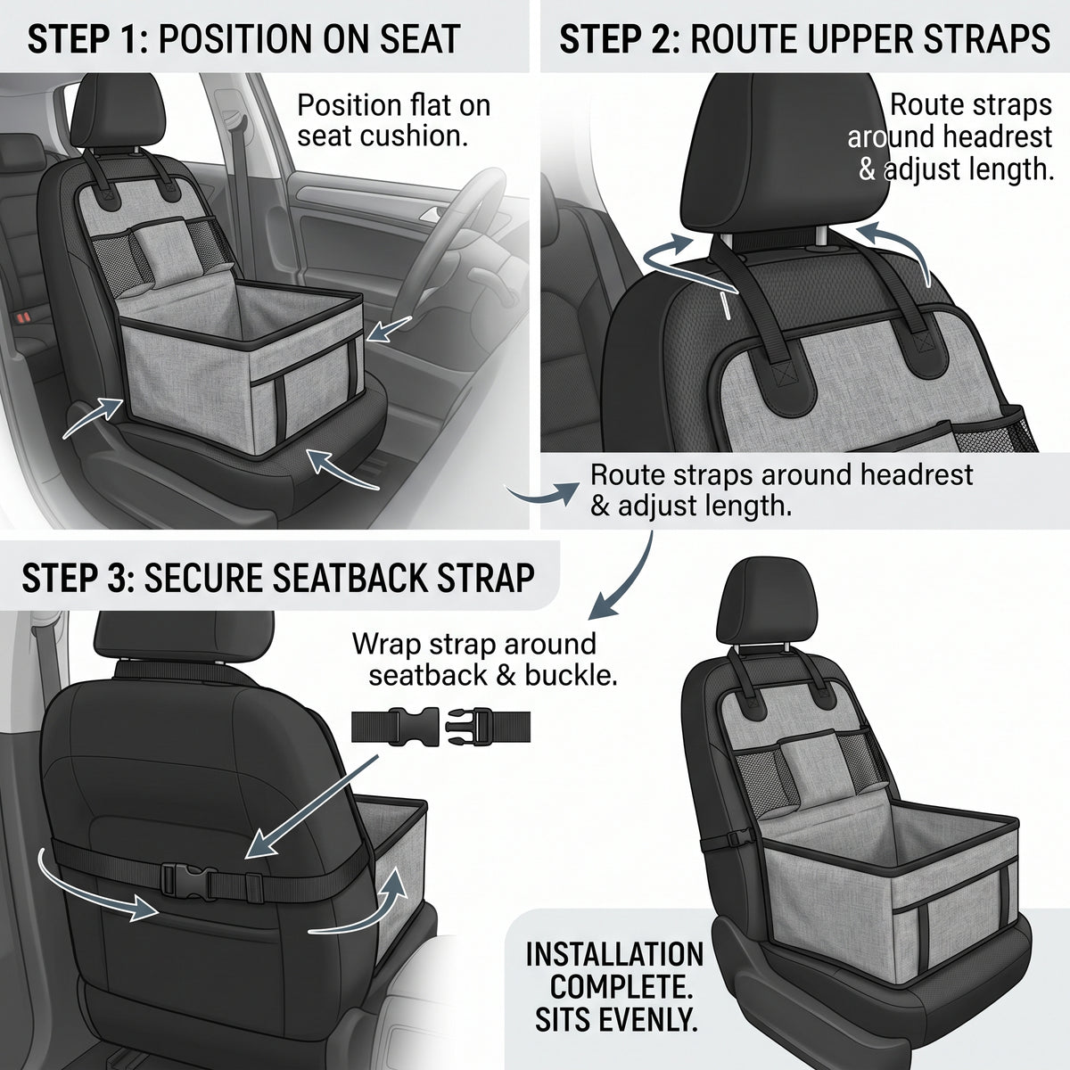Foldable Front Seat Dog Booster Seat With Storage Pockets