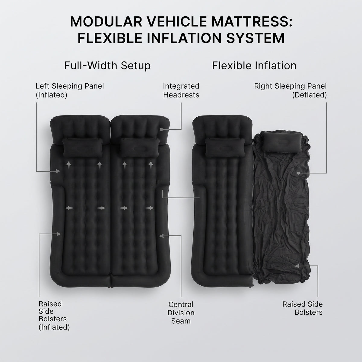 Foldable Inflatable Car Camping Mattress With Pump & Pillows