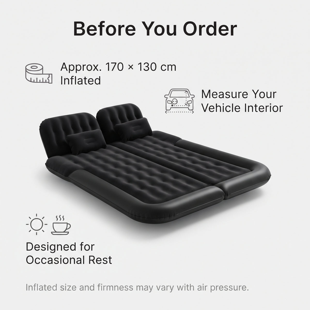 Foldable Inflatable Car Camping Mattress With Pump & Pillows