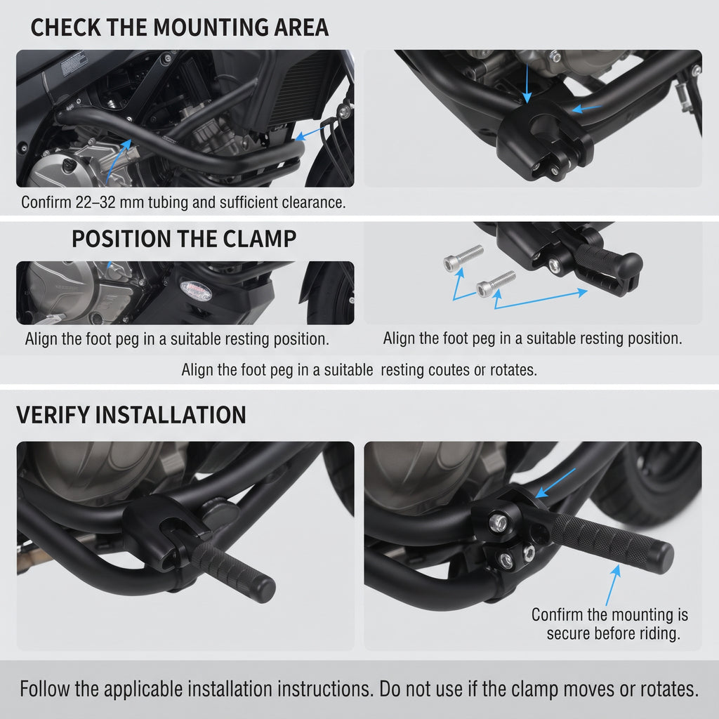 Folding Motorcycle Highway Foot Pegs for 22–32mm Crash Bars