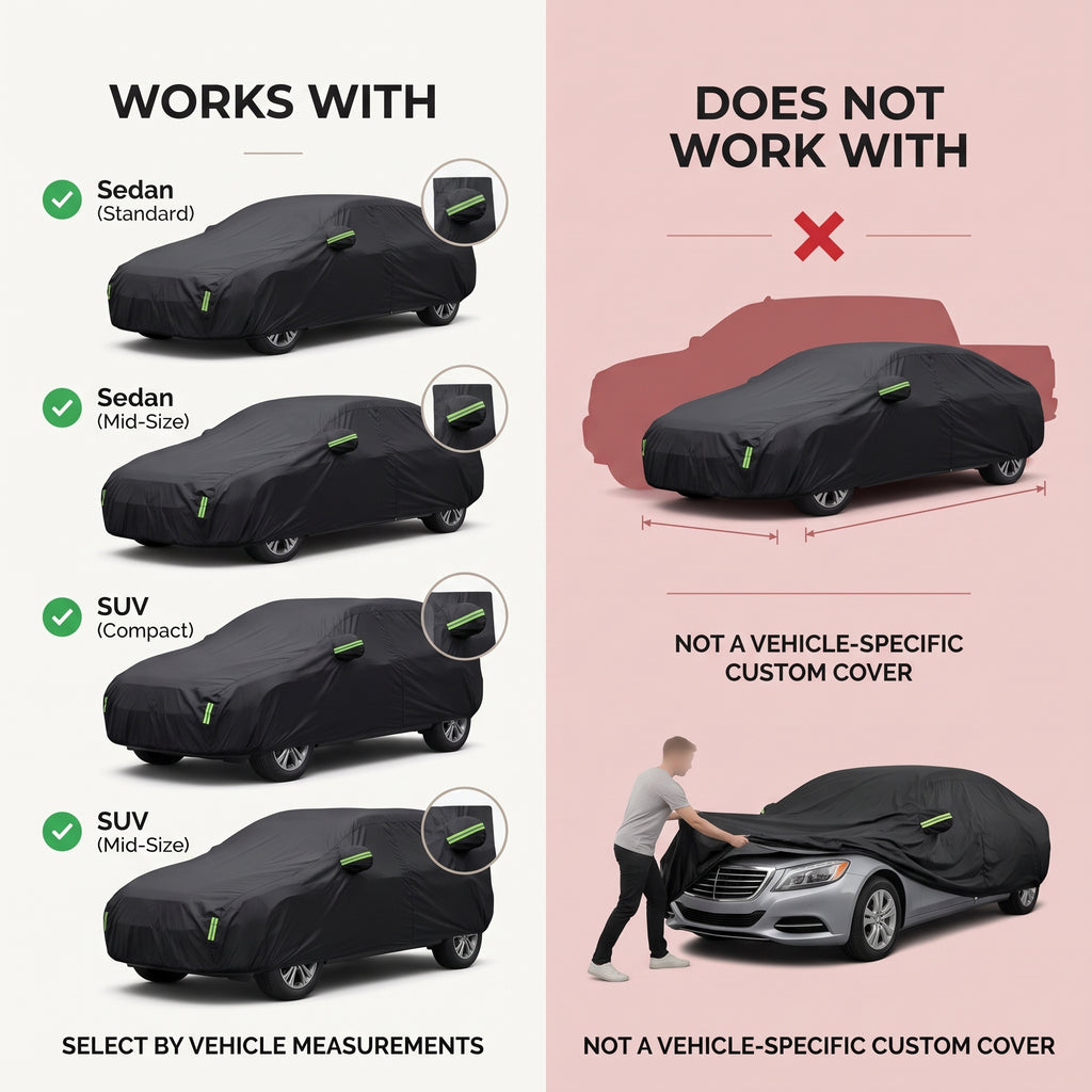 Full Car Cover With Side Zipper For Sedans & SUVs
