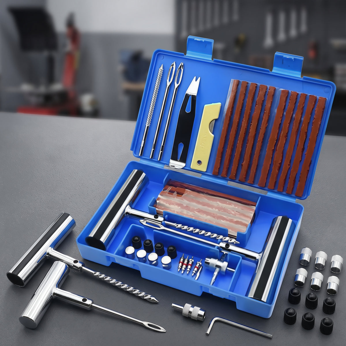 Heavy-Duty Tubeless Tire Puncture Repair Kit With Steel T-Handles