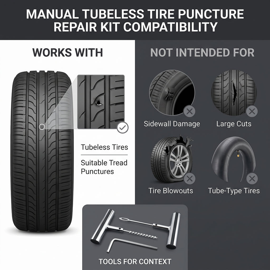 Heavy-Duty Tubeless Tire Puncture Repair Kit With Steel T-Handles