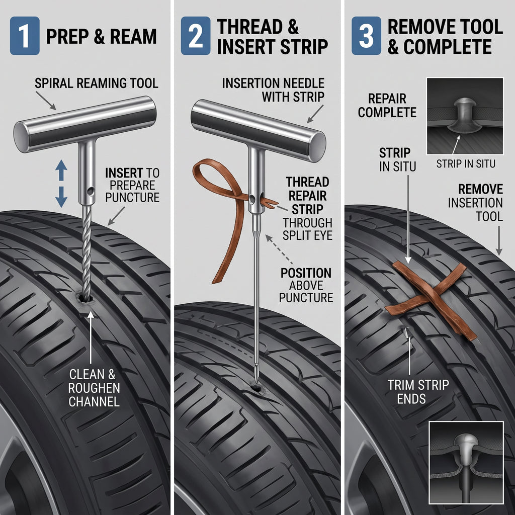 Heavy-Duty Tubeless Tire Puncture Repair Kit With Steel T-Handles